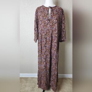Natural Life Floral Tiered Max Dress Brown Size M